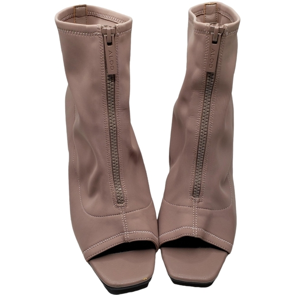 Aldo | Love Planet Mauve Pink Peep Toe Sock Zip Front Ankle Booties Women's 11 - Picture 2 of 12